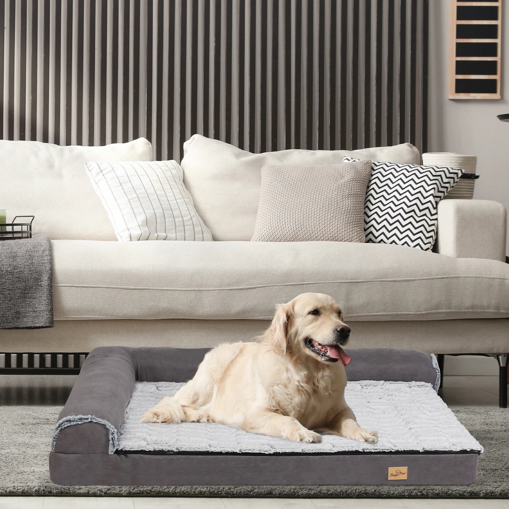 Cama Ortopédica Premium para Perros Grandes | Espuma Viscoelástica y Diseño Sofá en L